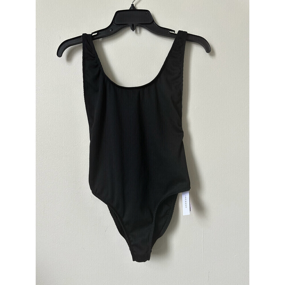 Topshop One Piece Ribbed Scoop Neck Swimsuit In Solid Black Size 6 US NWT